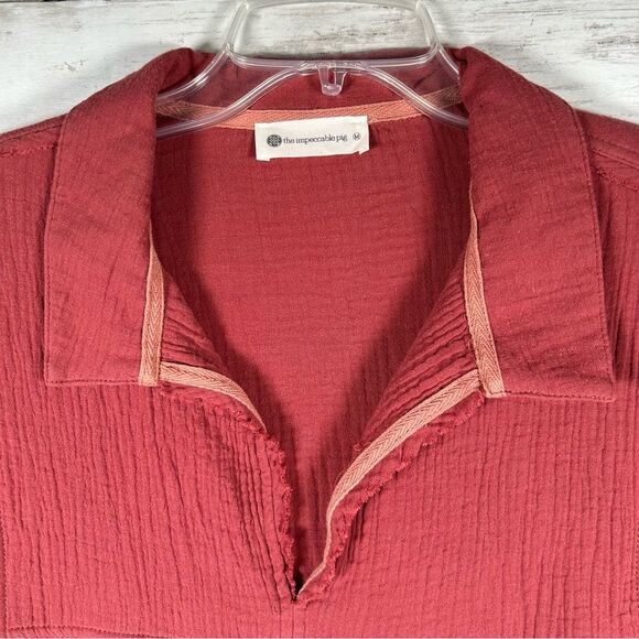 The Impeccable Pig Crinkle Cotton Babydoll Rust Bohemian Oversized Top M - Picture 4 of 12